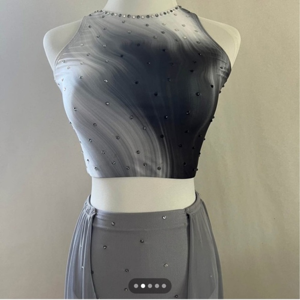 Elegant Gray and Black Beaded Top and Skirt Set
